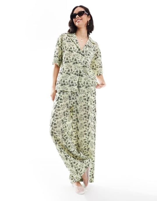 ASOS DESIGN kontrast broderie co-ord skjorta - Image 2