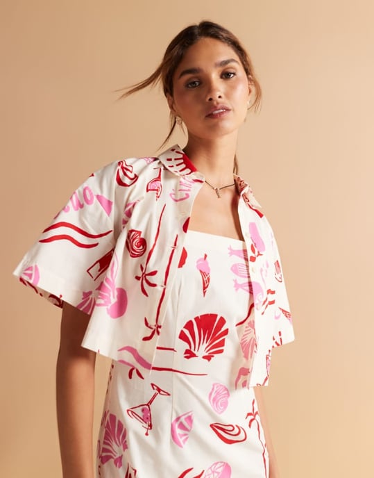 ASOS DESIGN poplin skjorta co-ord i konversativt tryck - Image 1
