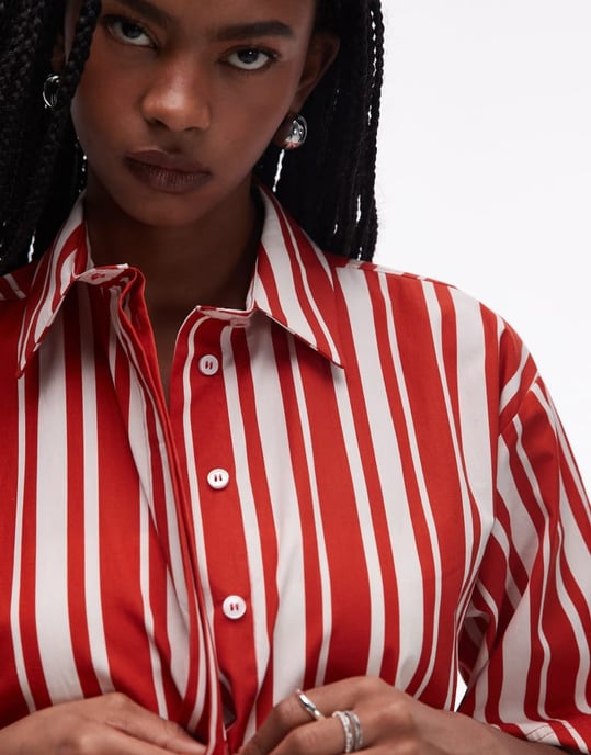 Topshop poplin semester skjorta i röd rand - Image 2