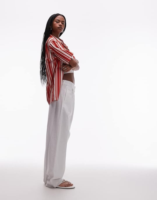 Topshop poplin semester skjorta i röd rand - Image 3