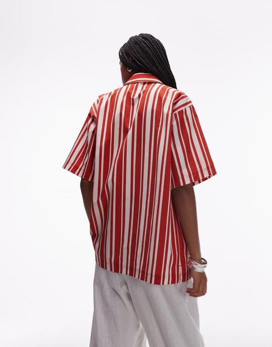 Topshop poplin semester skjorta i röd rand - Image 4