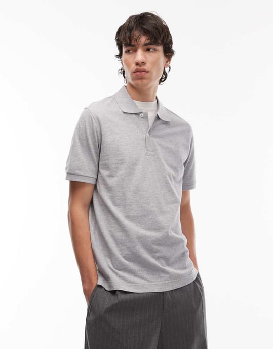 ARKET piquéjersey kortärmad polo skjorta i grå melange - Image 1
