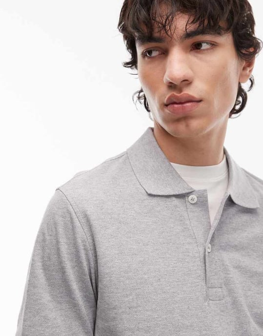 ARKET piquéjersey kortärmad polo skjorta i grå melange - Image 3