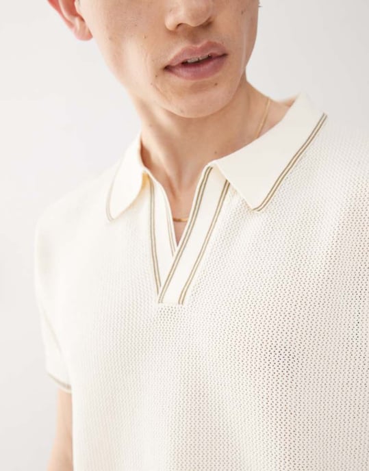 COLLUSION Stickad polo i beige - Image 2
