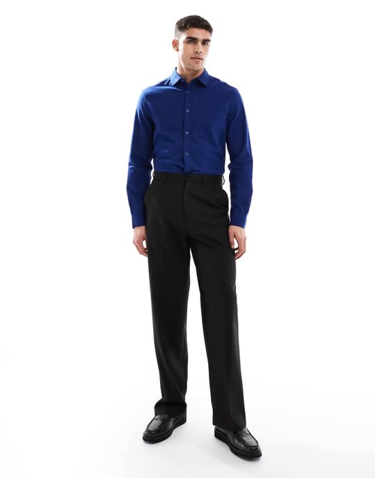 ASOS DESIGN borstad oxford skjorta i marinblå - Image 2