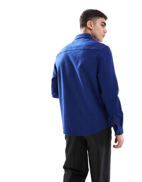 ASOS DESIGN borstad oxford skjorta i marinblå - Image 3