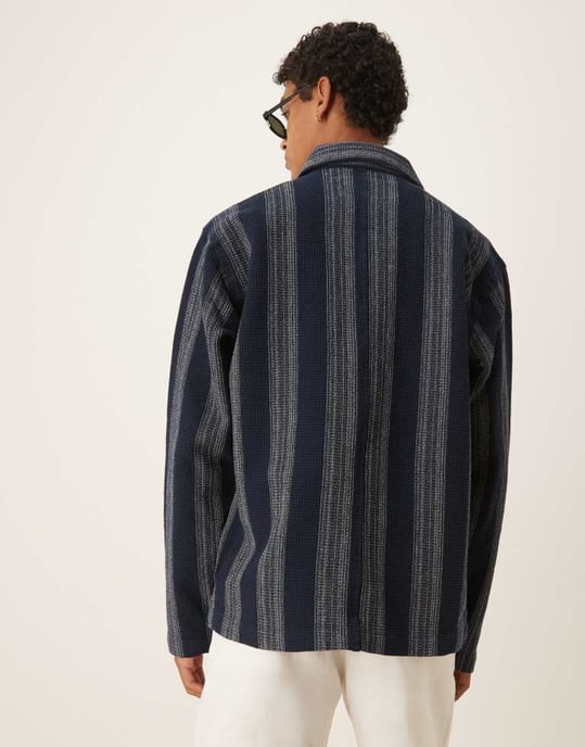 Vald 100% bomull våffel overshirt i marinrandig - Image 3