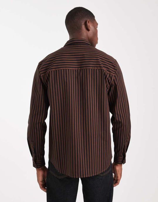 ASOS DESIGN regular fit randig skjorta i brunt - Image 3