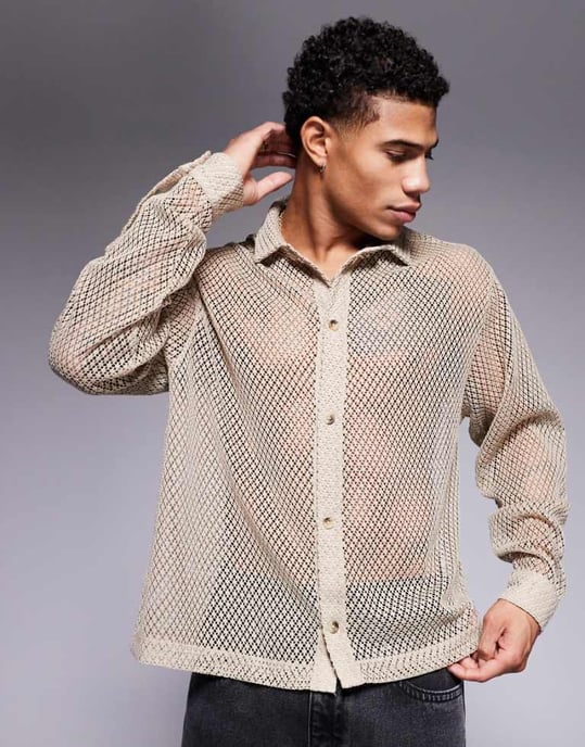 ASOS DESIGN boxig oversized meshskjorta i sten - Image 1