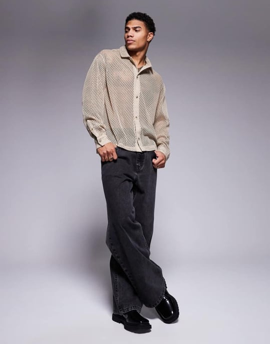 ASOS DESIGN boxig oversized meshskjorta i sten - Image 2