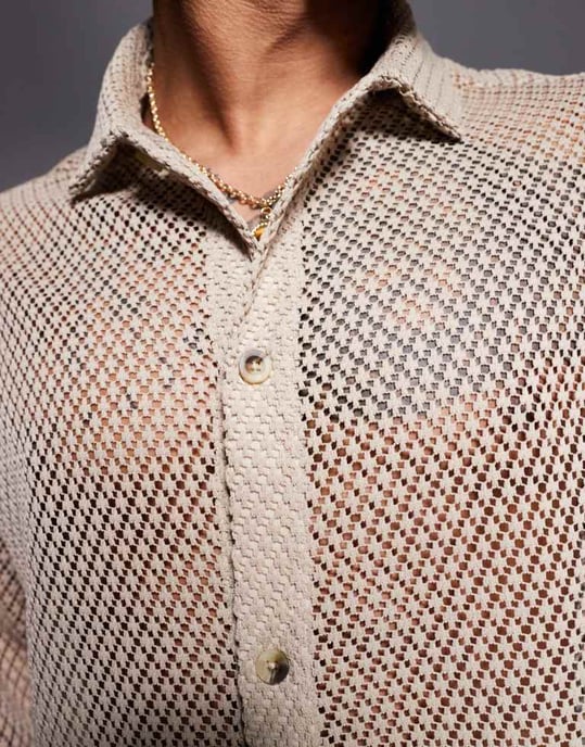 ASOS DESIGN boxig oversized meshskjorta i sten - Image 3