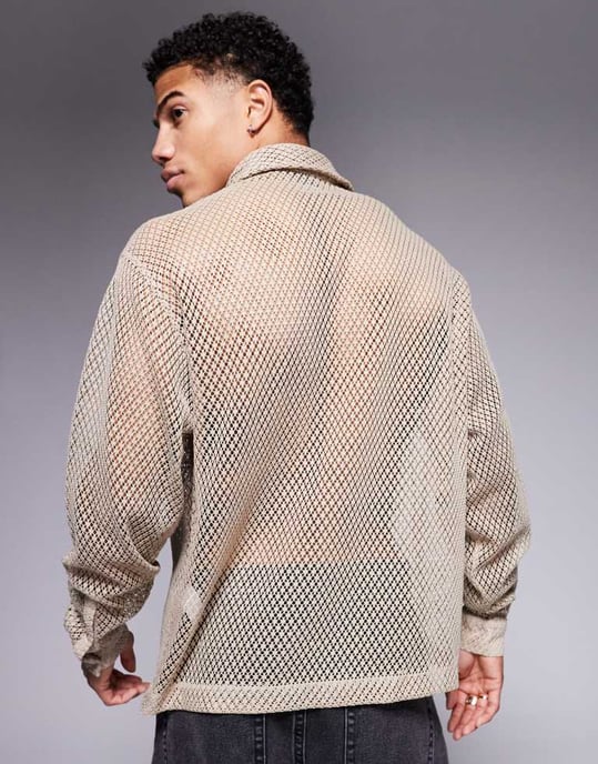 ASOS DESIGN boxig oversized meshskjorta i sten - Image 4