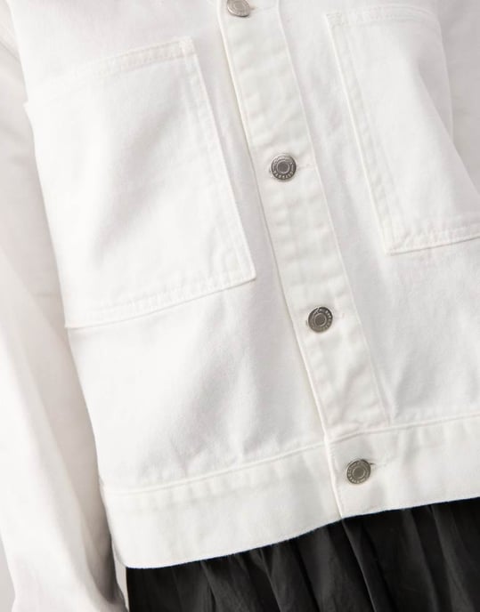 Återvunnen vintage denim baseballtröja i ecru - Image 4