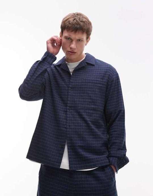 Topman långärmad medeltjock blå rutigt skjorta - Image 1