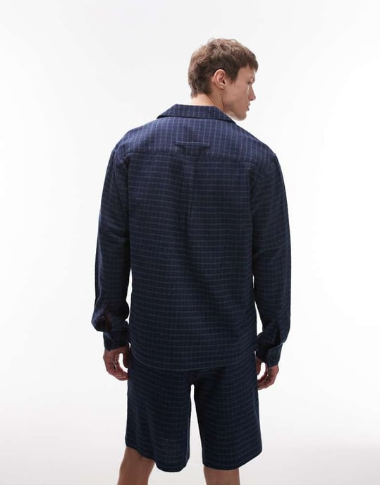 Topman långärmad medeltjock blå rutigt skjorta - Image 2