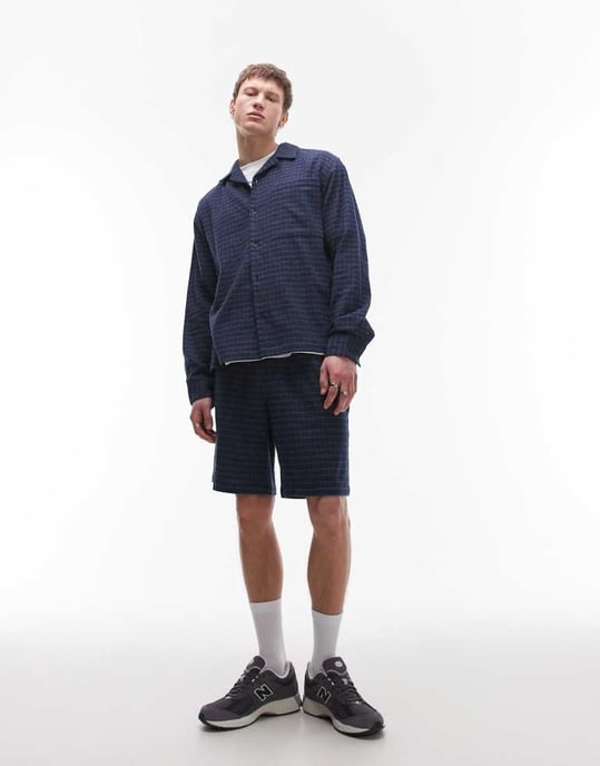 Topman långärmad medeltjock blå rutigt skjorta - Image 3