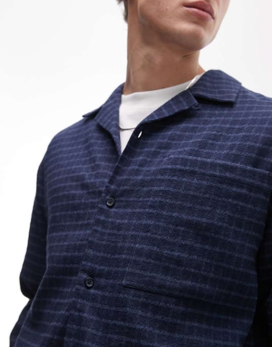 Topman långärmad medeltjock blå rutigt skjorta - Image 4