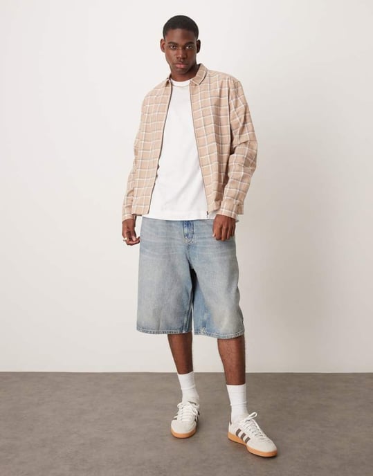 ASOS DESIGN boxy overshirt med dragkedja i brun rutigt mönster - Image 2