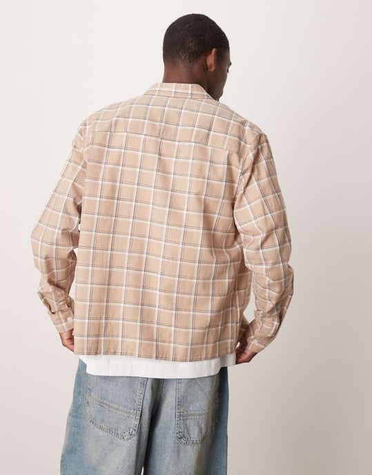 ASOS DESIGN boxy overshirt med dragkedja i brun rutigt mönster - Image 3