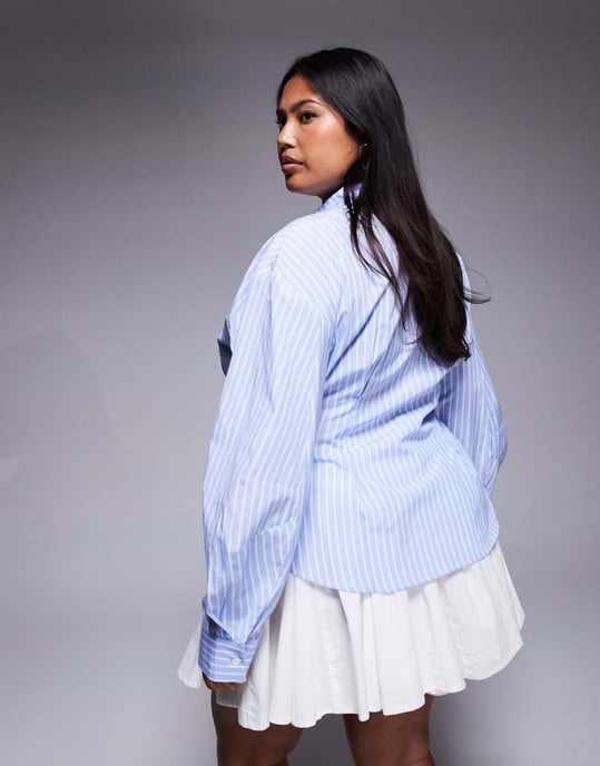 ASOS DESIGN Curve omslagsskjorta med kokongsärm i randig mönster - Image 3