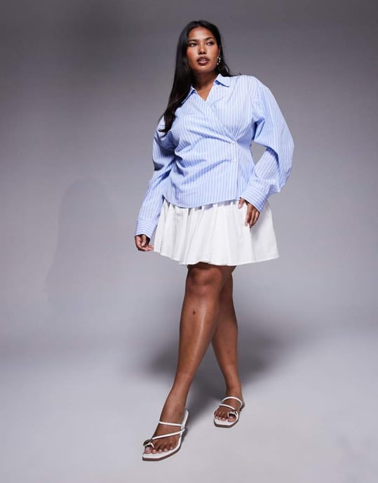 ASOS DESIGN Curve omslagsskjorta med kokongsärm i randig mönster - Image 4