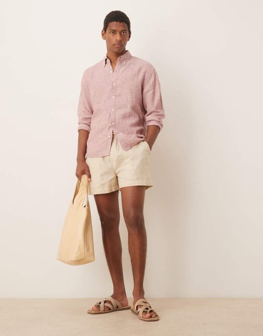 Abercrombie & Fitch strukturerad linne skjorta i rosa - Image 3