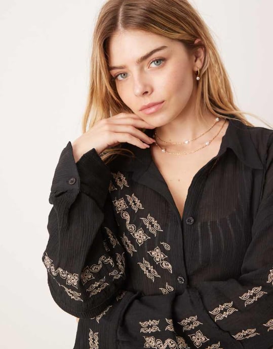ASOS DESIGN Billie krinklad strandskjorta i broderad bandana-mönster - Image 4