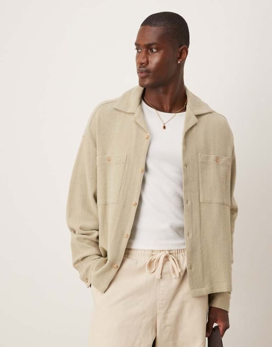 ASOS DESIGN boxig överdimensionerad texturerad skjorta i salviagrön - Image 1