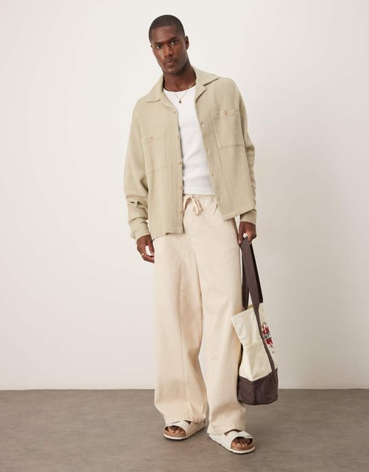 ASOS DESIGN boxig överdimensionerad texturerad skjorta i salviagrön - Image 3