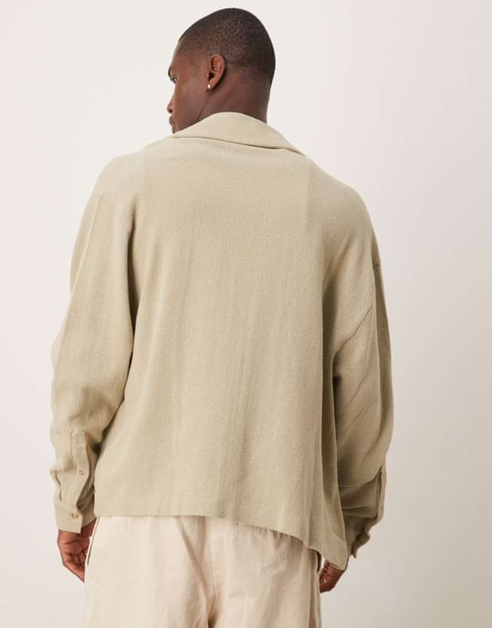 ASOS DESIGN boxig överdimensionerad texturerad skjorta i salviagrön - Image 4