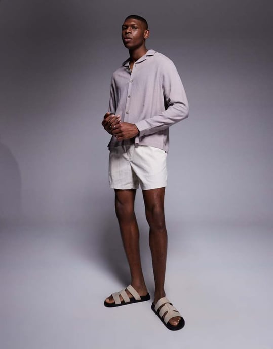 ASOS DESIGN boxy reverskrage linneblandning skjorta i grått - Image 2