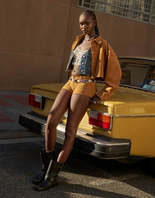 Monki co-ord faux suede skjorta med västern detaljer i beige - Image 2