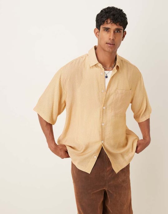 ASOS DESIGN oversized randig skjorta i gul - Image 1