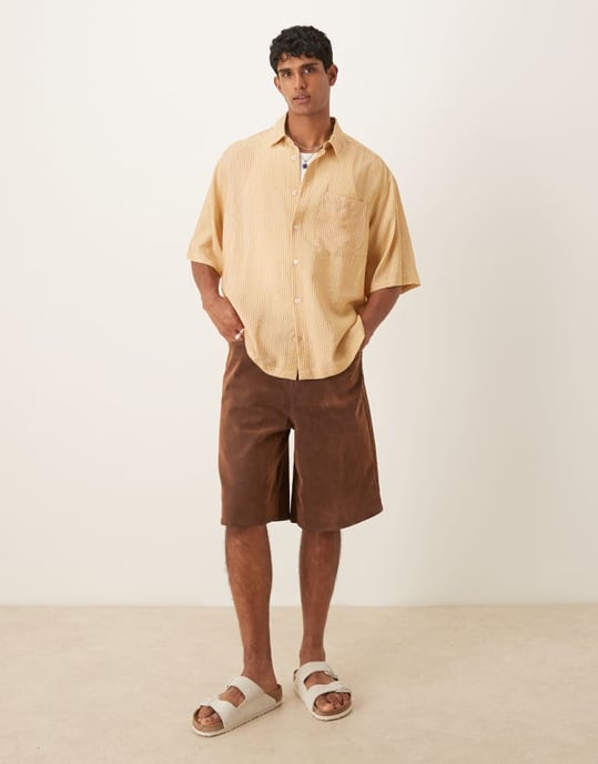 ASOS DESIGN oversized randig skjorta i gul - Image 2