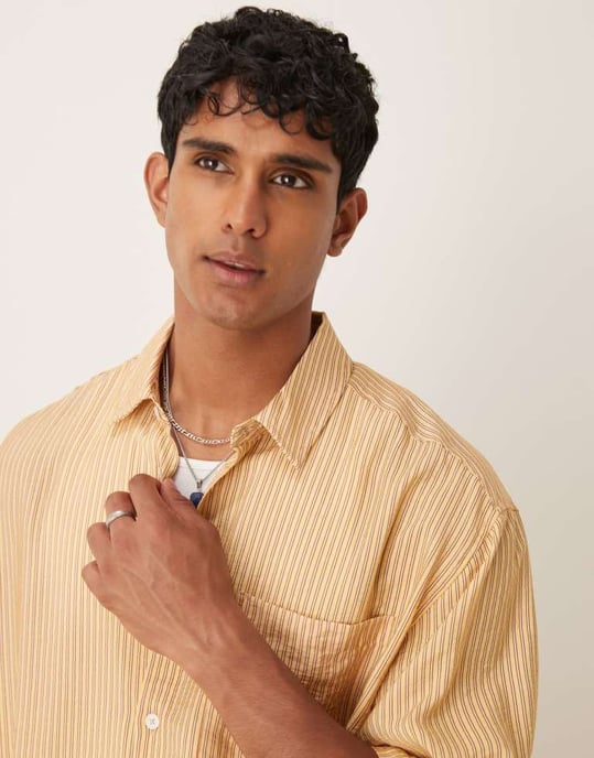 ASOS DESIGN oversized randig skjorta i gul - Image 3