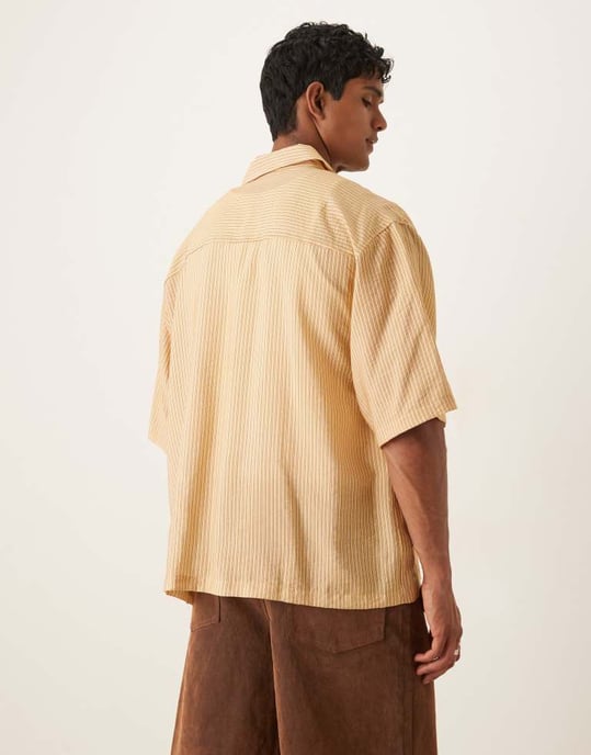 ASOS DESIGN oversized randig skjorta i gul - Image 4