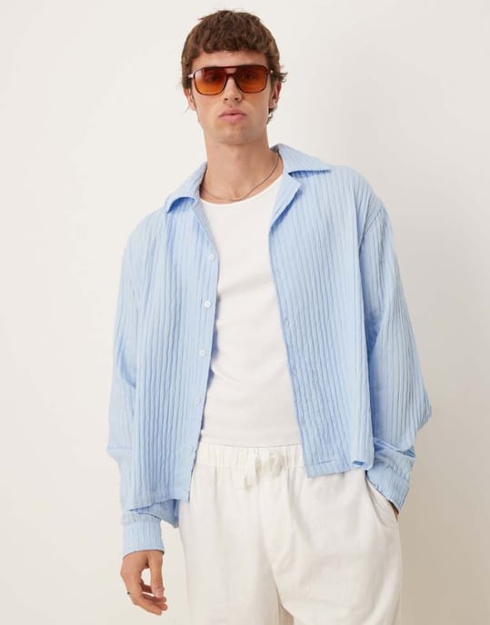 ASOS DESIGN långärmad transparent randig skjorta i ljusblå - Image 1