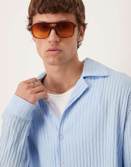 ASOS DESIGN långärmad transparent randig skjorta i ljusblå - Image 2