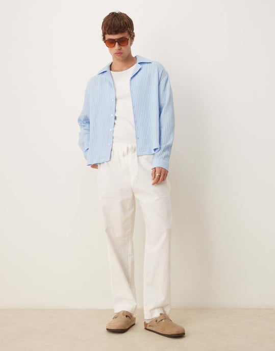 ASOS DESIGN långärmad transparent randig skjorta i ljusblå - Image 3