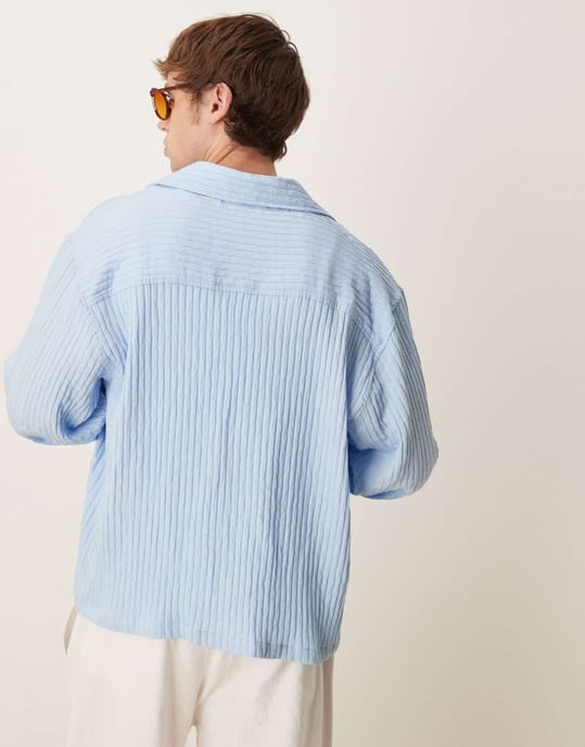 ASOS DESIGN långärmad transparent randig skjorta i ljusblå - Image 4