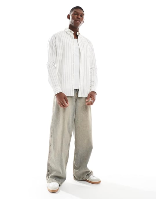 Jack & Jones oxford slim fit skjorta med ränder i vitt - Image 2