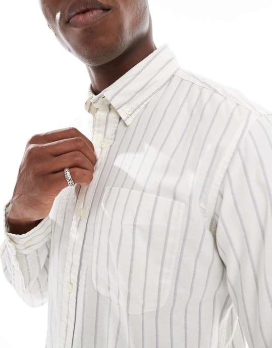 Jack & Jones oxford slim fit skjorta med ränder i vitt - Image 4
