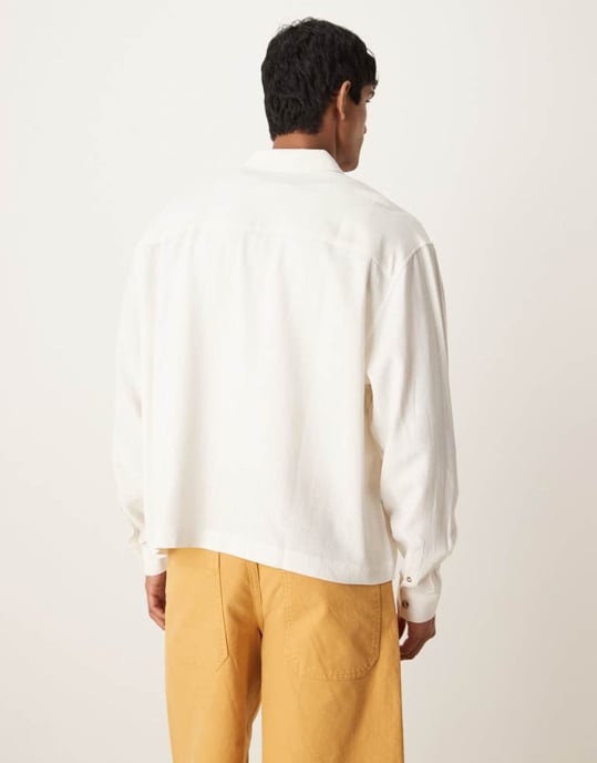 ASOS DESIGN boxig oversized skjorta i linneblandning i vitt - Image 3