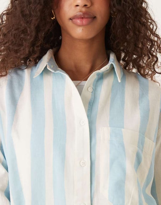 ASOS DESIGN linneblandning oversized skjorta i suddig rand - Image 2
