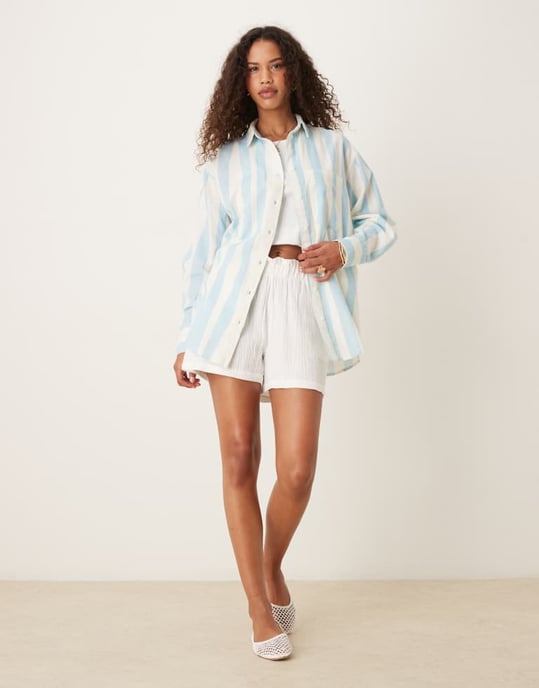 ASOS DESIGN linneblandning oversized skjorta i suddig rand - Image 3