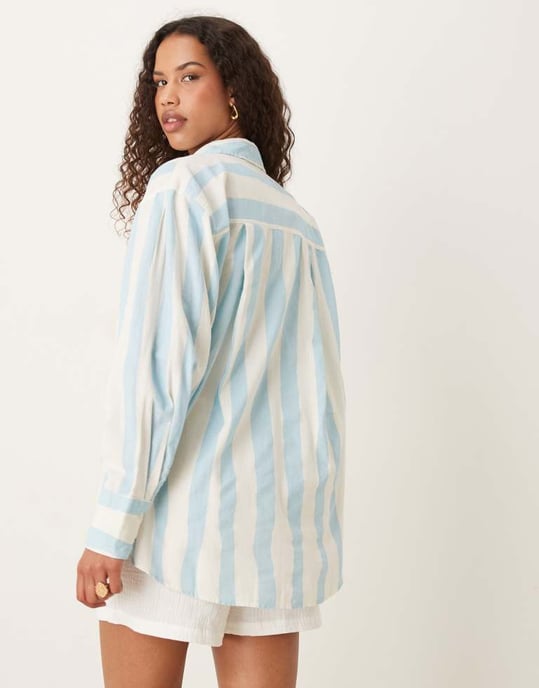ASOS DESIGN linneblandning oversized skjorta i suddig rand - Image 4