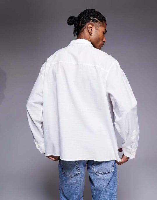 ASOS DESIGN oversized skjorta med bröstbroderi i vitt - Image 3