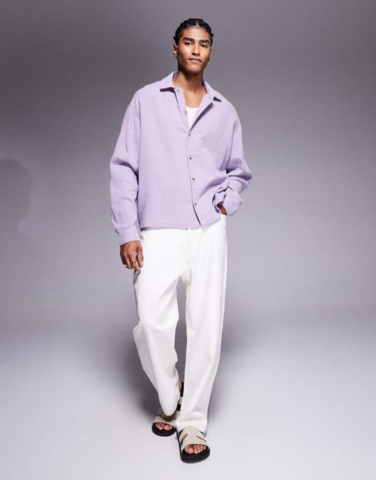 ASOS DESIGN boxig oversized skjorta med ryggtryck i lila - Image 3