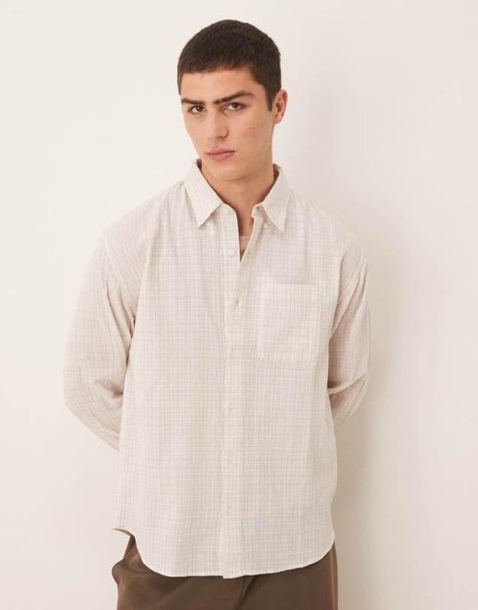 Abercrombie & Fitch långärmad rutig skjorta i grått mönster - Image 1