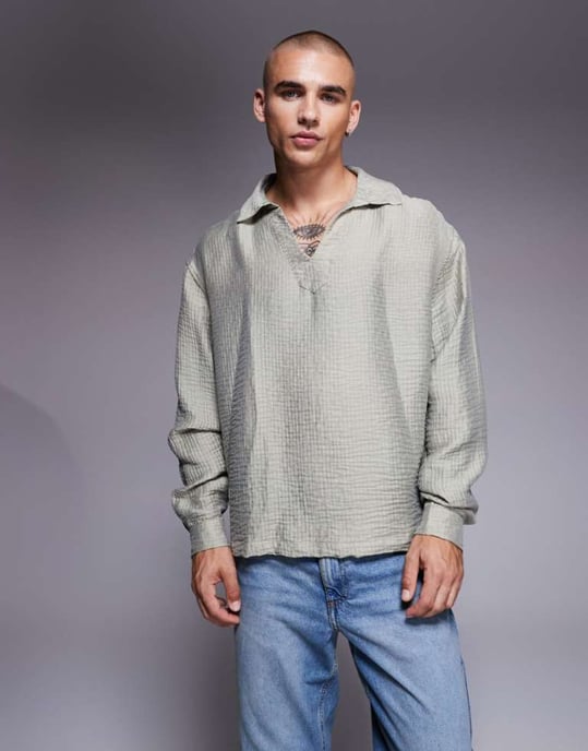 ASOS DESIGN oversized överdel strukturerad skjorta i grå - Image 1